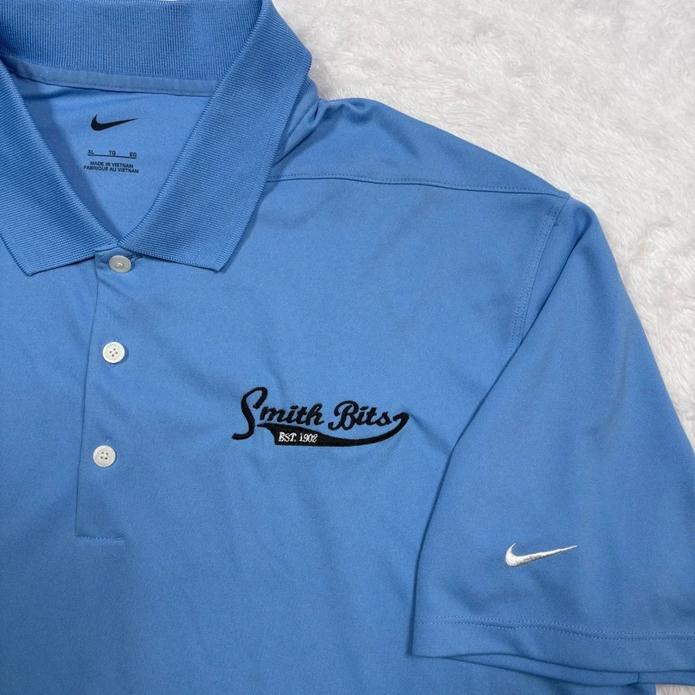 Smith Bits Nike Polo Shirt Men XL Light Blue Embroider Performance Wicking Drill